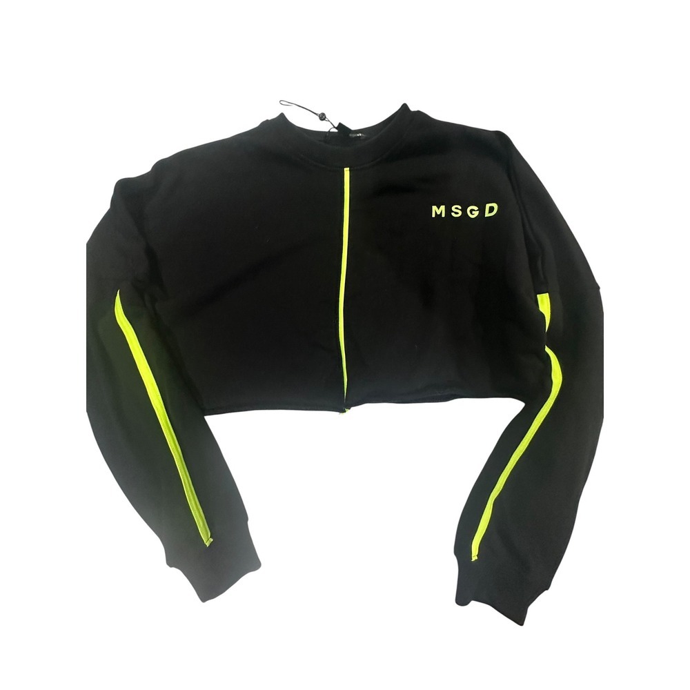 Missguided MSGD Black Neon Green Stripe Cropped Sweatshirt Womens US 6 UK 10